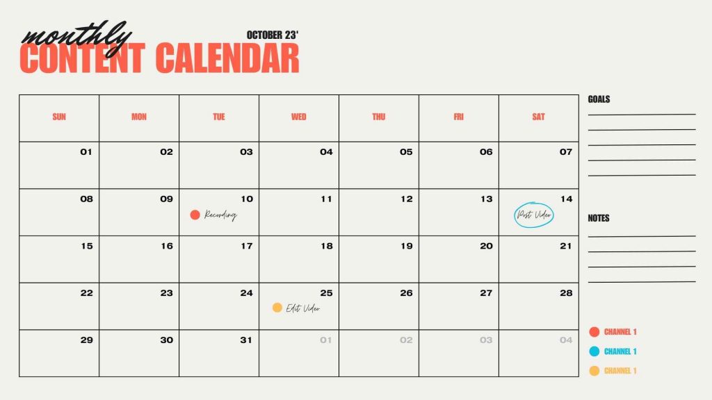 Sample content planning calendar for small business owners